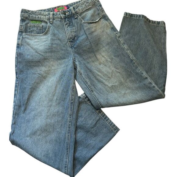 Empyre‎ Medium Wash 100% cotton Mid Rise Skate Straight wide Leg Denim Jeans 6 - Picture 1 of 7